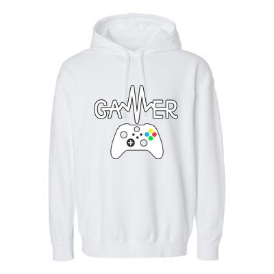 Gamer Heartbeat Xbox White Garment-Dyed Fleece Hoodie