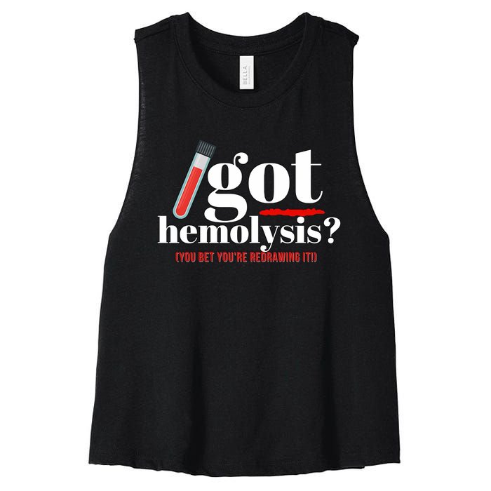 Got Hemolysis You Bet You're Redrawing It Funny Lab Week Phlebotomist Women's Racerback Cropped Tank