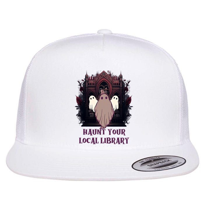 Ghost Haunt Your Local Library Halloween Flat Bill Trucker Hat