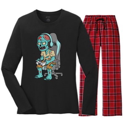 Gamer Halloween Zombie Scary Gaming Women's Long Sleeve Flannel Pajama Set 