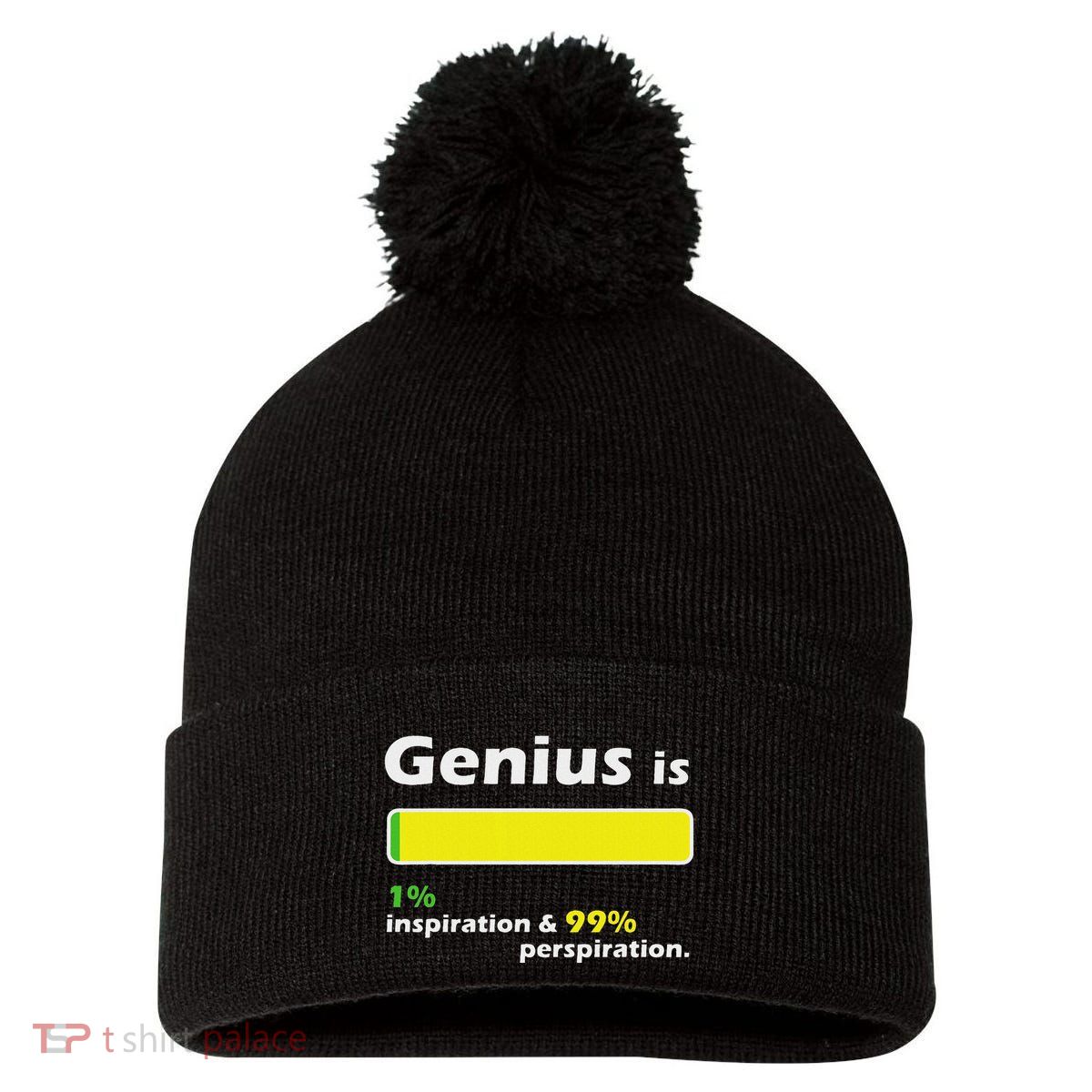 Genius Is 1 Inspiration And 99 Perspiration Top Pom Pom 12in Knit Beanie