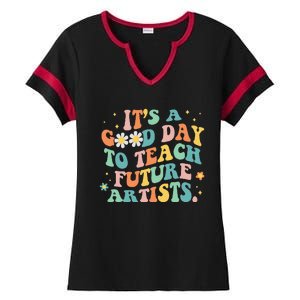 Groovy Its A Good Day To Teach Future Artists Art Teacher Ladies Halftime Notch Neck Tee