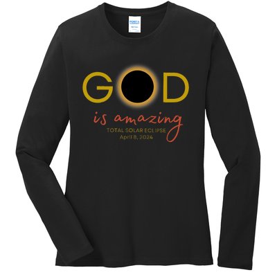 God Is Amazing Total Solar Eclipse April 8 2024 Ladies Long Sleeve Shirt