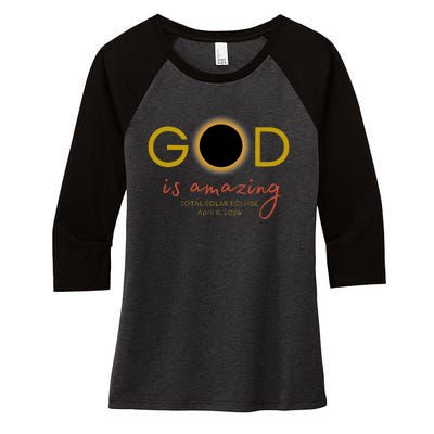 God Is Amazing Total Solar Eclipse April 8 2024 Women's Tri-Blend 3/4-Sleeve Raglan Shirt