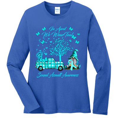 Gnomes In April We Wear Teal Sexual Assault Awareness Funny Gift Meaningful Gift Ladies Long Sleeve Shirt