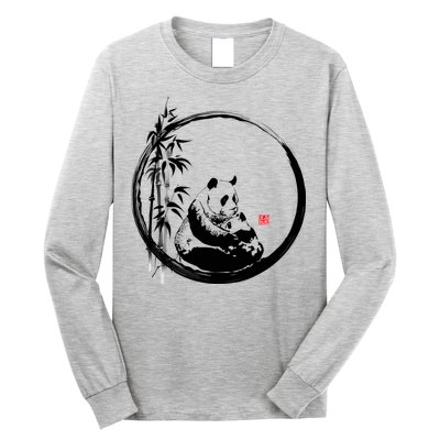 Giant Panda Bamboo Japanese Ink Painting Long Sleeve Shirt
