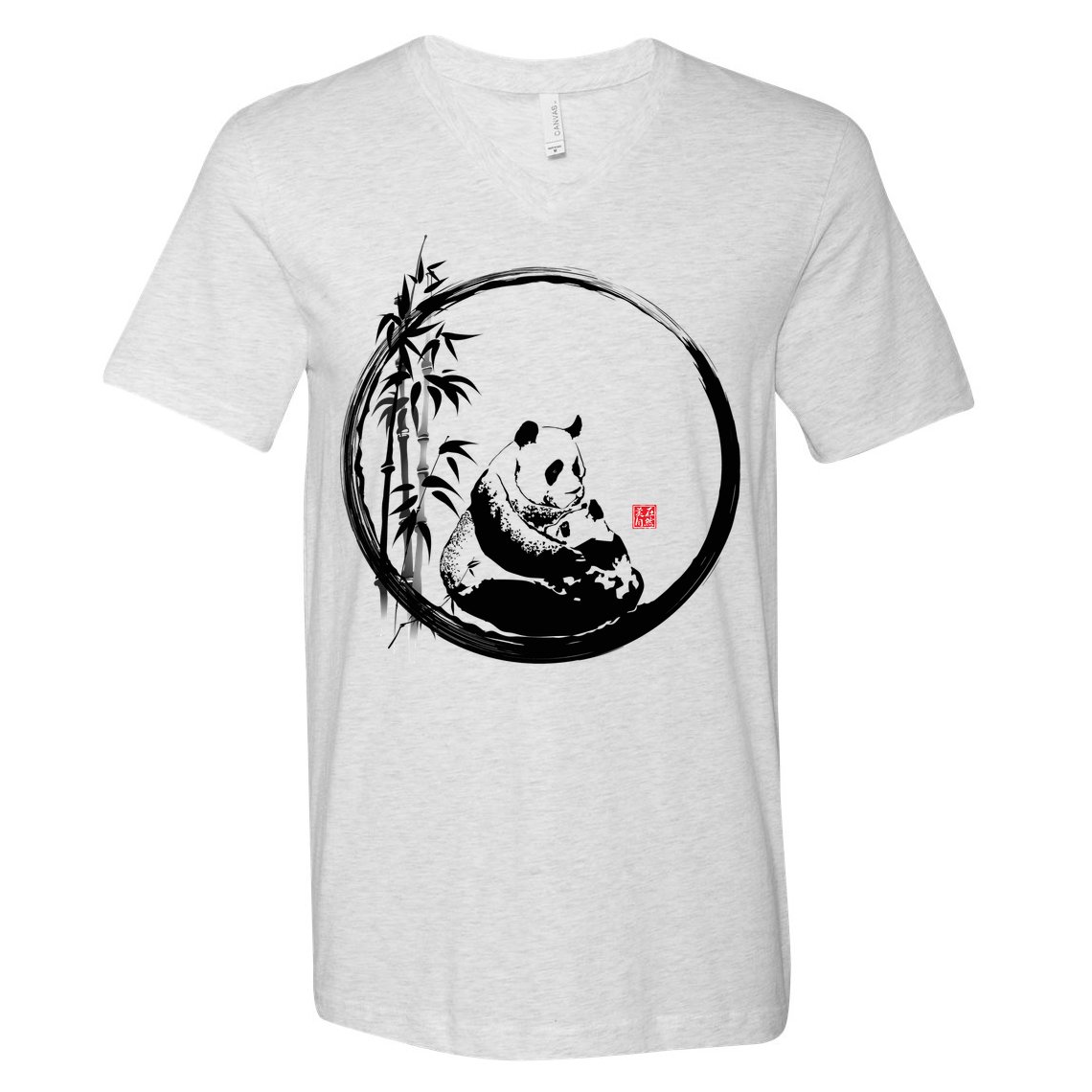 Giant Panda Bamboo Japanese Ink Painting V-Neck T-Shirt
