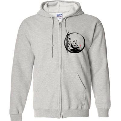 Giant Panda Bamboo Japanese Ink Painting Full Zip Hoodie