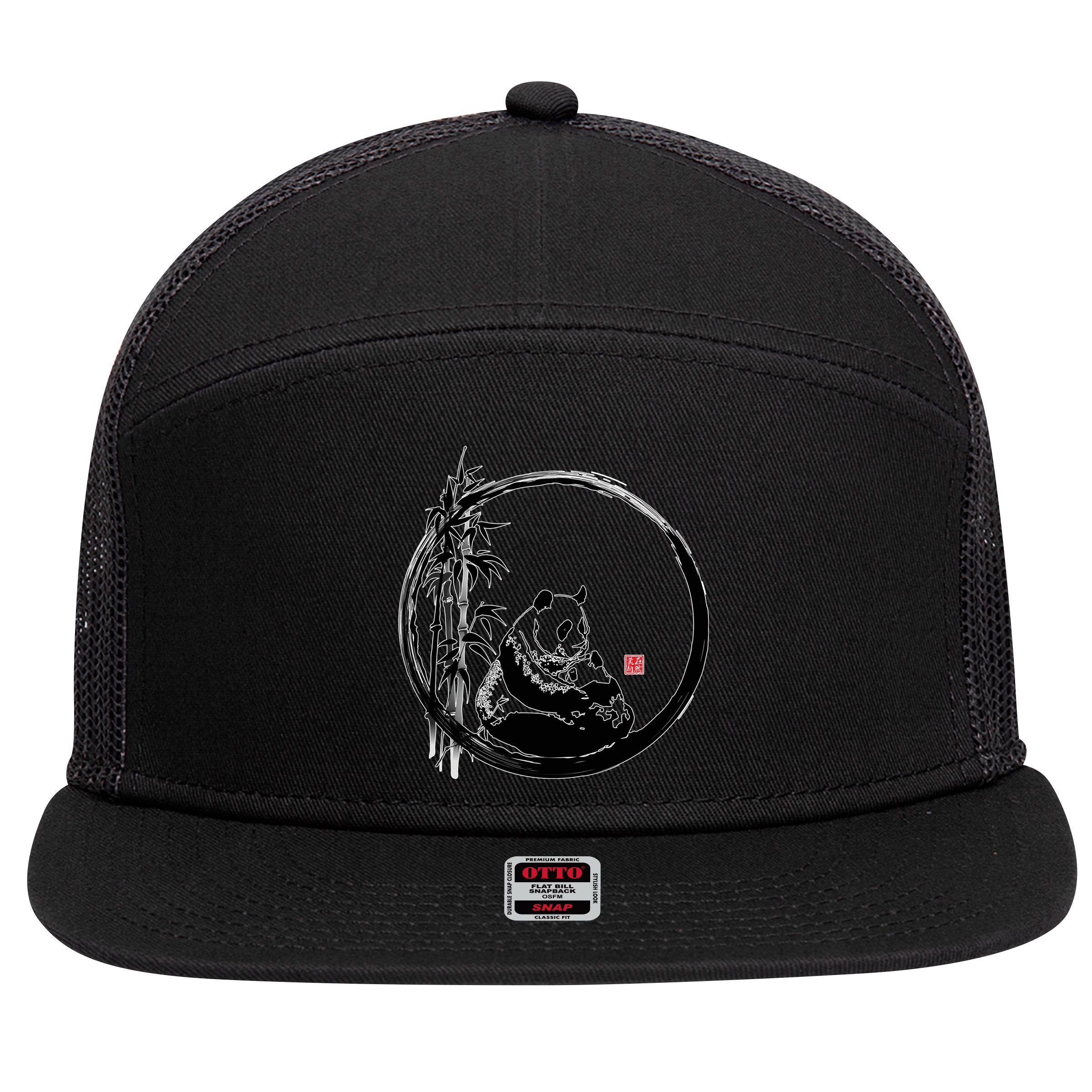 Giant Panda Bamboo Japanese Ink Painting 7 Panel Mesh Trucker Snapback Hat
