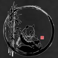 Giant Panda Bamboo Japanese Ink Painting 7 Panel Mesh Trucker Snapback Hat