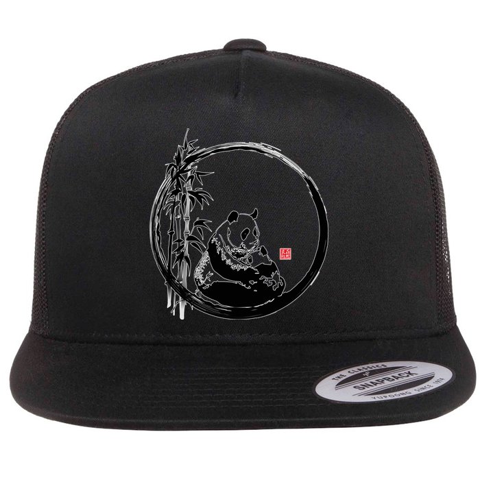 Giant Panda Bamboo Japanese Ink Painting Flatbill Hat