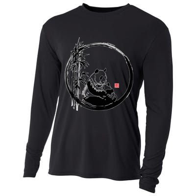 Giant Panda Bamboo Japanese Ink Painting Cooling Performance Long Sleeve Crew