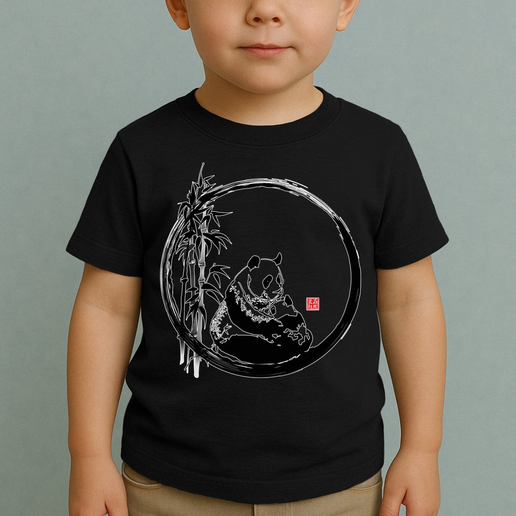 Giant Panda Bamboo Japanese Ink Painting Toddler T-Shirt