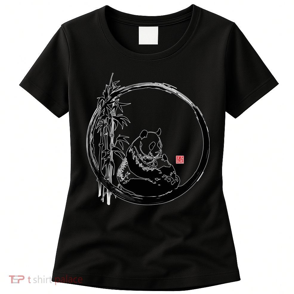 Giant Panda Bamboo Japanese Ink Painting Womens T-Shirt