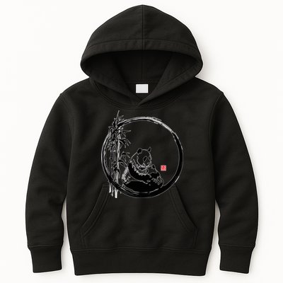 Giant Panda Bamboo Japanese Ink Painting Kids Hoodie