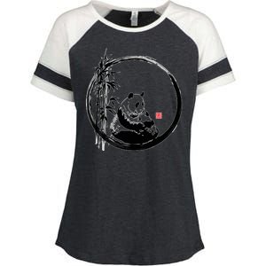 Giant Panda Bamboo Japanese Ink Painting Enza Ladies Jersey Colorblock Tee