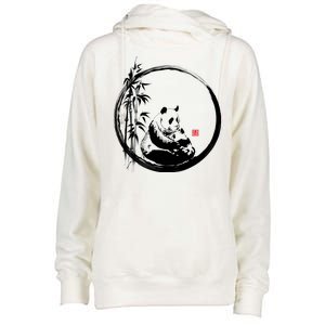 Giant Panda Bamboo Japanese Ink Painting Womens Funnel Neck Pullover Hood