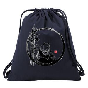 Giant Panda Bamboo Japanese Ink Painting Drawstring Bag