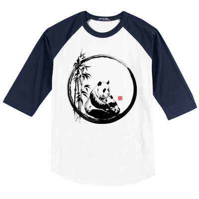 Giant Panda Bamboo Japanese Ink Painting Baseball Sleeve Shirt