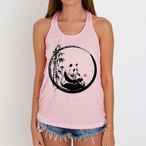 Giant Panda Bamboo Japanese Ink Painting Women's Knotted Racerback Tank