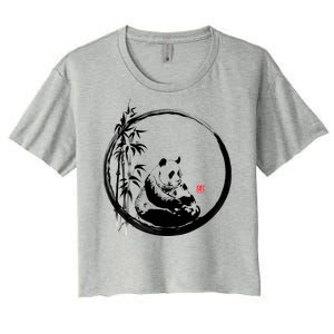 Giant Panda Bamboo Japanese Ink Painting Women's Crop Top Tee