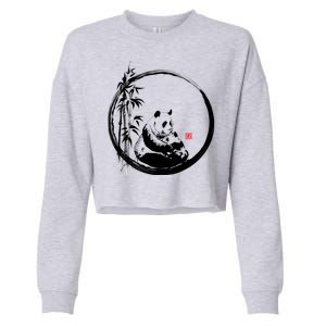 Giant Panda Bamboo Japanese Ink Painting Cropped Pullover Crew