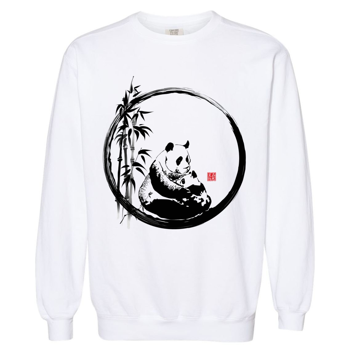 Giant Panda Bamboo Japanese Ink Painting Garment-Dyed Sweatshirt