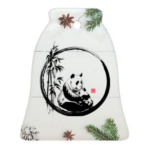 Giant Panda Bamboo Japanese Ink Painting Ceramic Bell Ornament