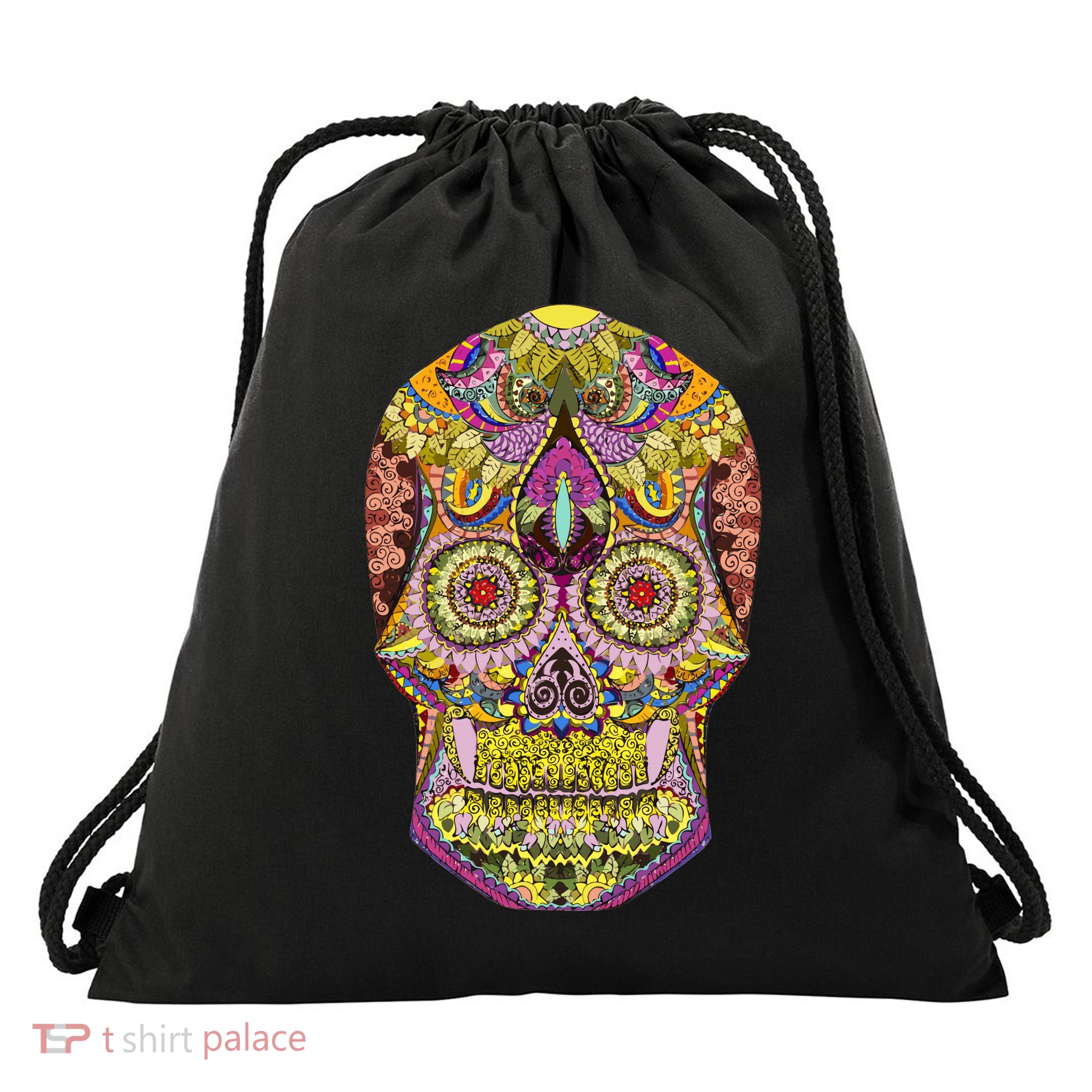 Giant Sugar Floral Sugar Skull Drawstring Bag