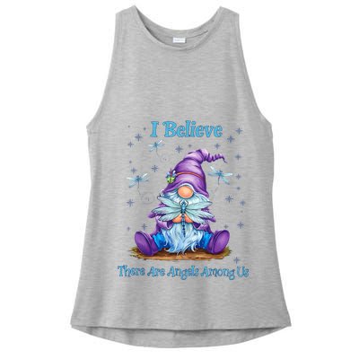 Gnome I Believe There Are Angels Among Us Dragonfly Ladies PosiCharge Tri-Blend Wicking Tank