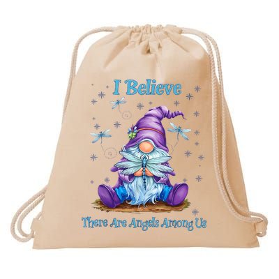 Gnome I Believe There Are Angels Among Us Dragonfly Drawstring Bag