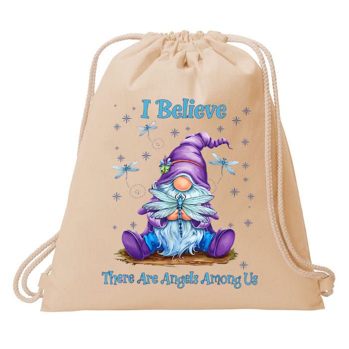 Gnome I Believe There Are Angels Among Us Dragonfly Drawstring Bag