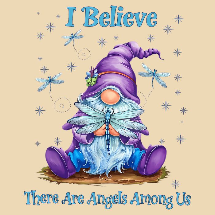 Gnome I Believe There Are Angels Among Us Dragonfly Drawstring Bag