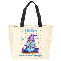 Gnome I Believe There Are Angels Among Us Dragonfly Zip Tote Bag