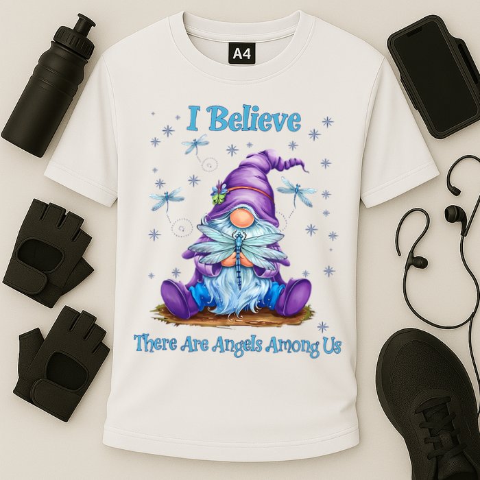 Gnome I Believe There Are Angels Among Us Dragonfly Cooling Performance Crew T-Shirt