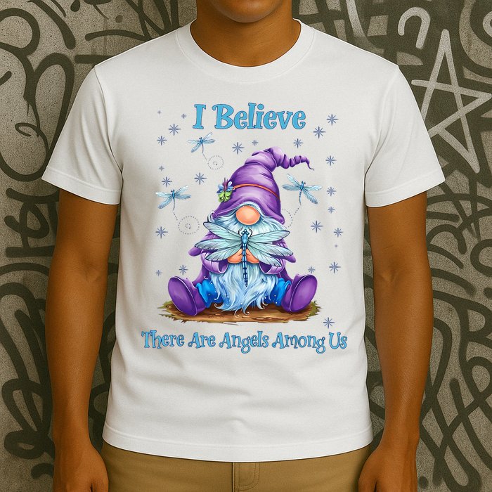 Gnome I Believe There Are Angels Among Us Dragonfly T-Shirt