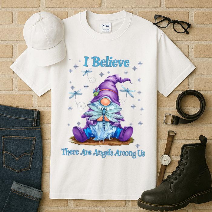 Gnome I Believe There Are Angels Among Us Dragonfly Tall T-Shirt