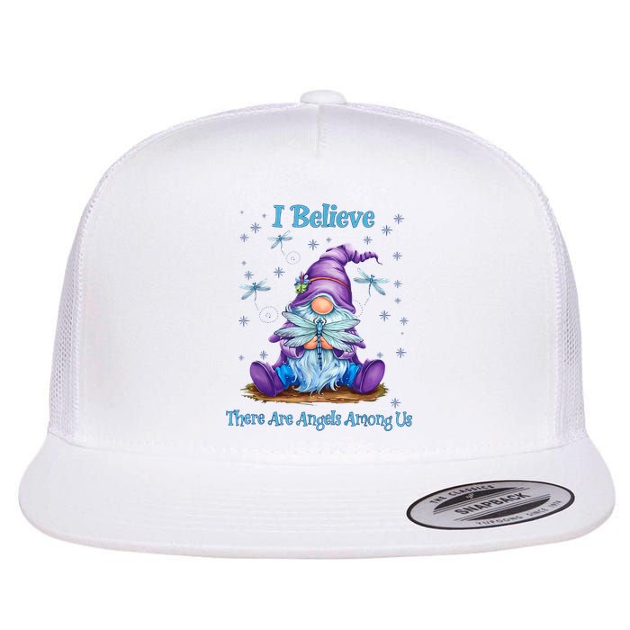 Gnome I Believe There Are Angels Among Us Dragonfly Flat Bill Trucker Hat