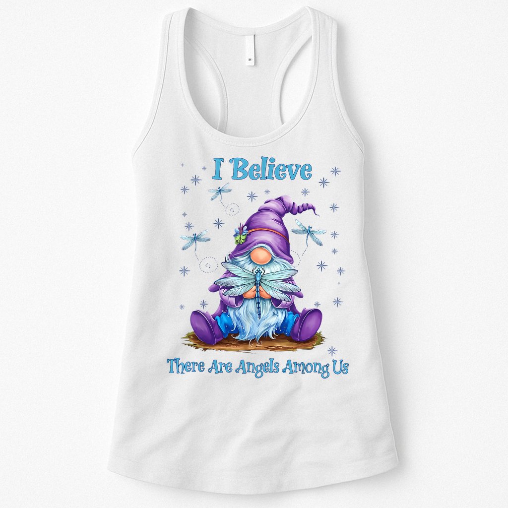Gnome I Believe There Are Angels Among Us Dragonfly Womens Tank Top