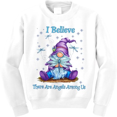 Gnome I Believe There Are Angels Among Us Dragonfly Kids Sweatshirt