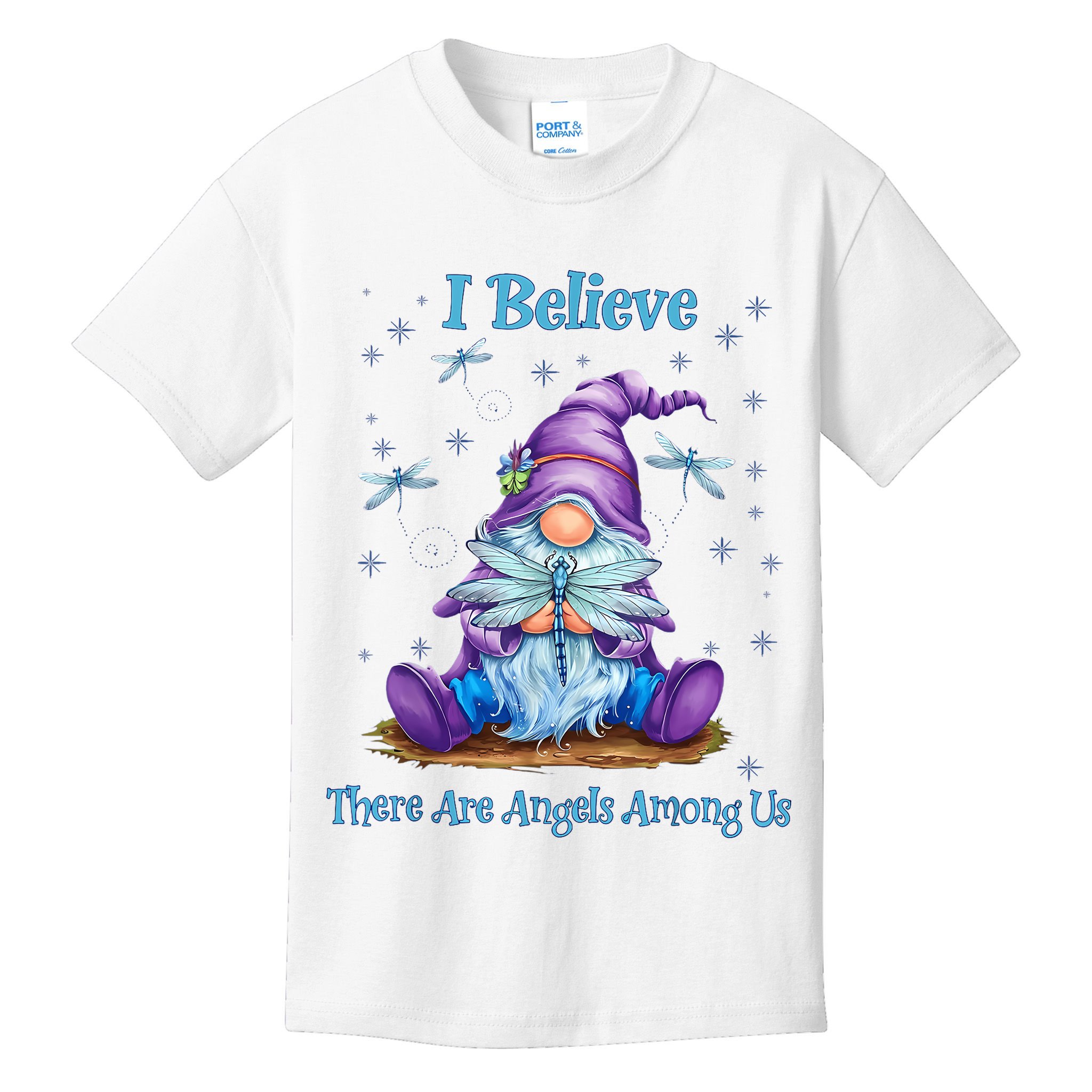 Gnome I Believe There Are Angels Among Us Dragonfly Kids T-Shirt