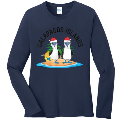 Galapagos Islands Blue Footed Booby Bird Christmas Ladies Long Sleeve Shirt