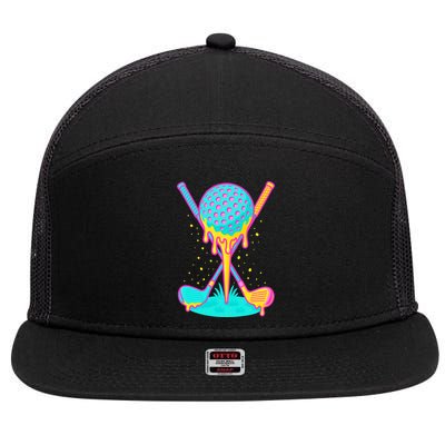 Golf Ice Cream Drip Golfing Golfer 7 Panel Mesh Trucker Snapback Hat