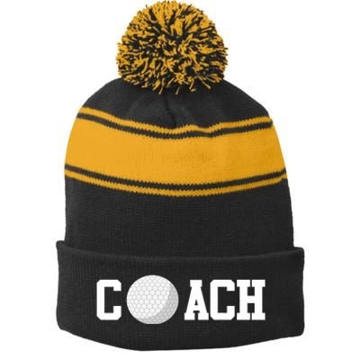 Golf Instructor Coach Golfer Golf Ball Gift Golf Course Stripe Pom Pom Beanie