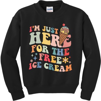 Groovy Ice Cream Lover Im Just Here For The Ice Cream Kids Sweatshirt