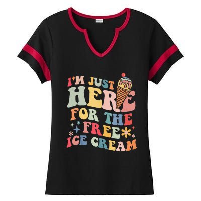 Groovy Ice Cream Lover Im Just Here For The Ice Cream Ladies Halftime Notch Neck Tee