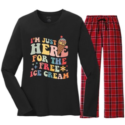 Groovy Ice Cream Lover Im Just Here For The Ice Cream Women's Long Sleeve Flannel Pajama Set 