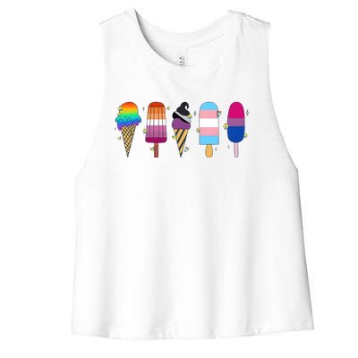 Gay Ice Cream Funny Pride Lgbt Lgbtq Pride Month Women's Racerback Cropped Tank