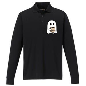 Ghost Ing Coffee Funny Halloween Costume Coffee Lover Great Gift Performance Long Sleeve Polo