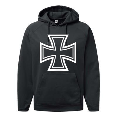 German Iron Cross Front & Back Print Performance Fleece Hoodie